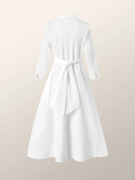 Elegant Shirt Collar White Dress